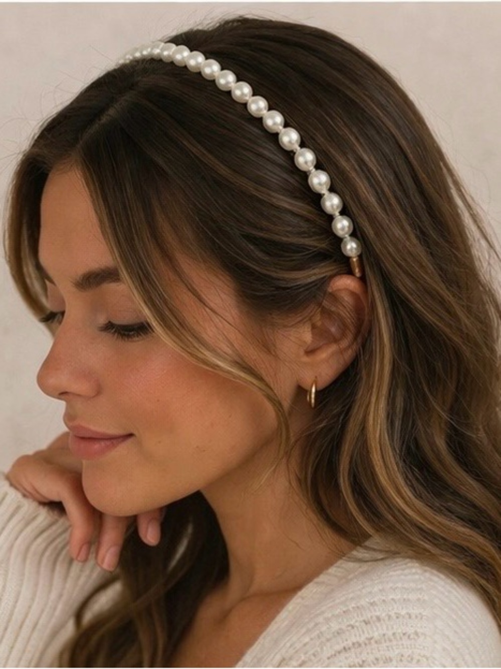 Francesca’s Collections Pearl Headband with Gold Accents